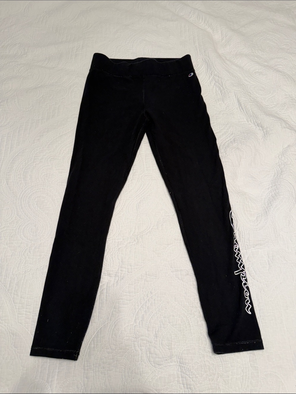 Champion Black Leggings with White Script Logo